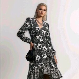Anthropologie-Porridge Black and White floral amity wrap Dress